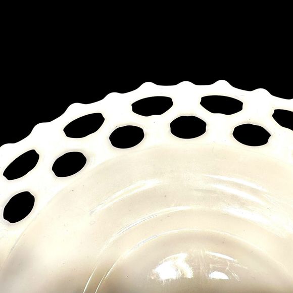 Set 2 White Milk Glass Doric Open Lace Edge Plate Platter Milkglass 11" Footed - Picture 13 of 16